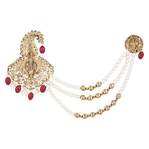 I Jewels Gold Plated Indian Wedding Bollywood Stone Pearl Work Safa Kalangi Brooch for Groom/Men/Dulha Pagadi (Style 4)