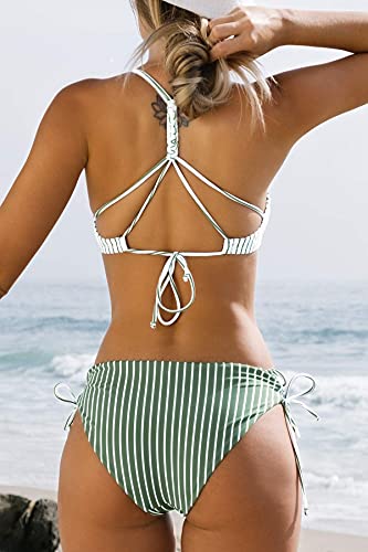 CUPSHE Women's Bikini Swimsuit Striped Reversible Bottom Lace Up Two Piece Bathing Suit, S