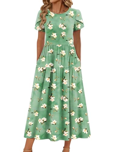 Zeagoo Summer Dresses for Women 2026 Casual Loose Bohemian Floral Dress A Line Flowy Maxi Dress Green Floral M