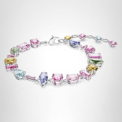 Swarovski Gema Soft Bracelet, Multicolored Crystals, Mixed Cuts, on Gold-Tone Finished Band, Part of the Swarovski Gema Collection