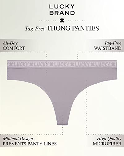 Lucky Brand Women's Underwear - 5 Pack Microfiber Thong Panties (S-XL), Size Large, Blue Iris/Gardenia/Silver Sconce/Blue/Multi