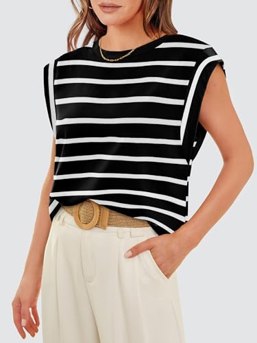 WIHOLL Plus Size Tops for Women Summer Outfits for Women Black and White Striped T Shirt 2026 Beach Vacation Clothes Essentials Fashion Clothing Business Casual Outfits Cruise Spring Tops 2XL