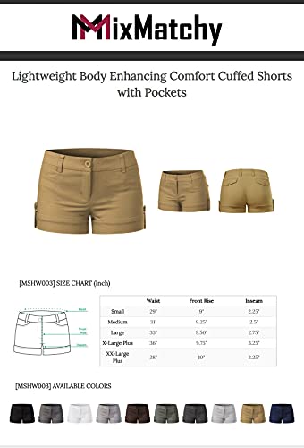 MixMatchy Women's Casual Body Enhancing Comfort Cuffed Shorts with Pockets Black M