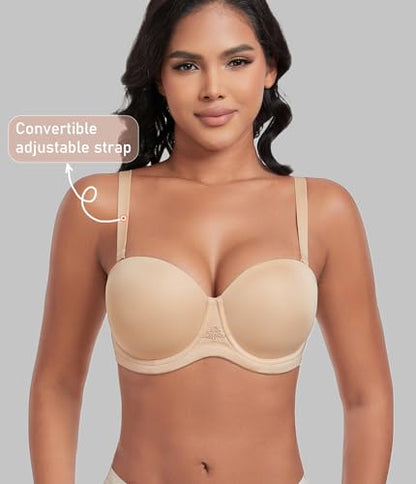 DotVol Women's Multiway Strapless Bra Full Figure Underwire Contour Beauty Back Plus Size Bra(34DDD, Beige)