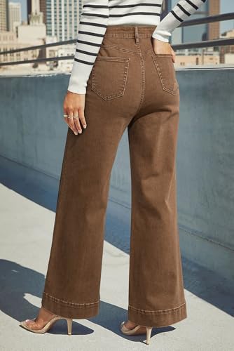 Dokotoo Women Casual Jeans for Women High Waist Wide Leg Loose Stretch Denim Pants Brown Size 14