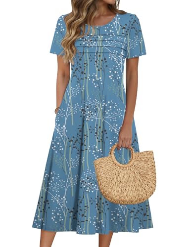 Zeagoo Womens Summer Dresses Midi A Line Dresses for Women Maxi Dresses Petite Length Women Spring Maxi Dress Cruise Outfits for Women Blue L