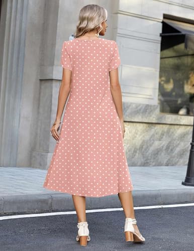 Zeagoo Womens Plus Size Long Dress Floral Sundress for Women Polka Dot Dress Modest Summer Dresses Loose Fit A Line Dresses, Pink Dot 2XL
