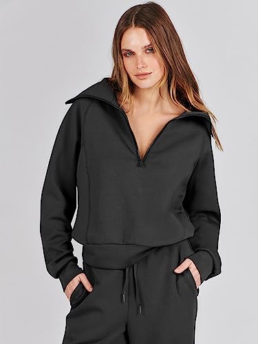 ANRABESS Women 2 Piece Outfits 2025 Fall Fashion Airport Wide Leg Pants Lounge Set Leisure Travel Vacation Clothes Sweatsuits Black Large
