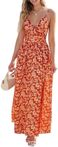 Sundresses - CUPSHE Women's Maxi Dress Floral Print Twisted V Neck Sleeveless Long Dress Summer Casual Dress Red Paisley