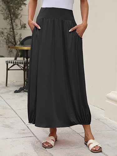 ANRABESS Women's Maxi Skirt Summer Trendy High Waisted Boho Flowy Long Skirts 2026 Spring Fashion Beach Vacation Clothes Black Large