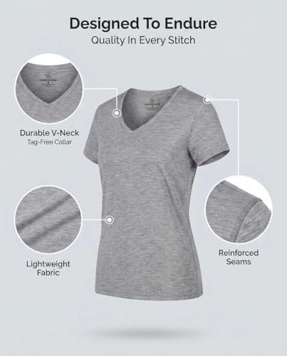 Real Essentials 5 Pack: Women's Dry-Fit Short Sleeve V Neck T Shirt Workout Fitness Yoga Top Tee, Set 1, XL