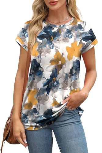 Alaroo Spring Tops for Women 2026 Casual Dressy Tops for Women Short Sleeve Shirts Print 08 M