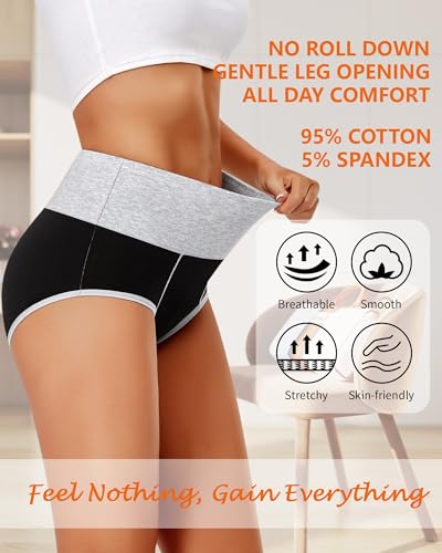 ASIMOON Womens Cotton Underwear High Waisted Panties Tummy Control Comfortable Full Coverage Postpartum Briefs Multipack