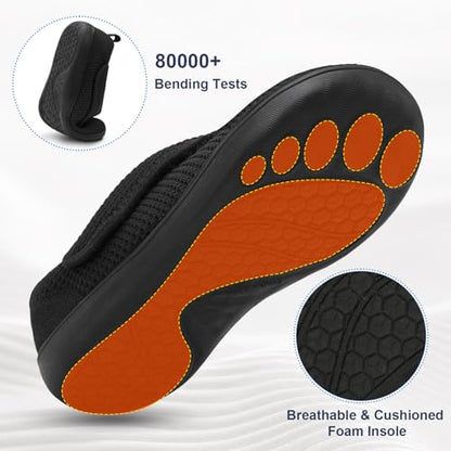 Scurtain Mens Walking Shoes Wide Width Diabetic Shoes for Men Elderly Seniors Adjustable Swollen Feet Neuropathy Orthopedic Edema Shoes Breathable Indoor Outdoor Slippers Size 13 Black