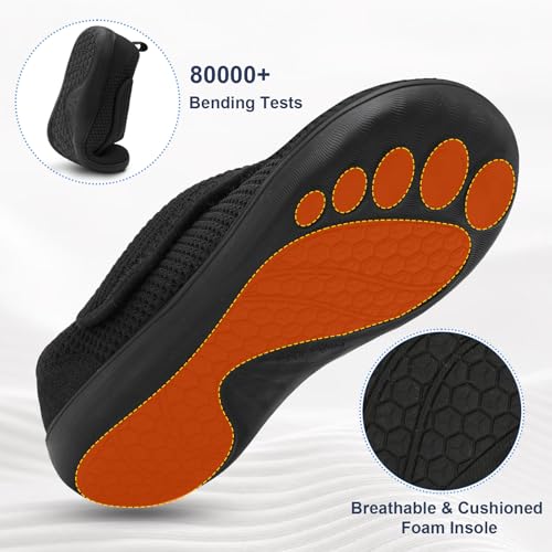 Scurtain Mens Walking Shoes Wide Width Diabetic Shoes for Men Elderly Seniors Adjustable Swollen Feet Neuropathy Orthopedic Edema Shoes Breathable Indoor Outdoor Slippers Size 13 Black