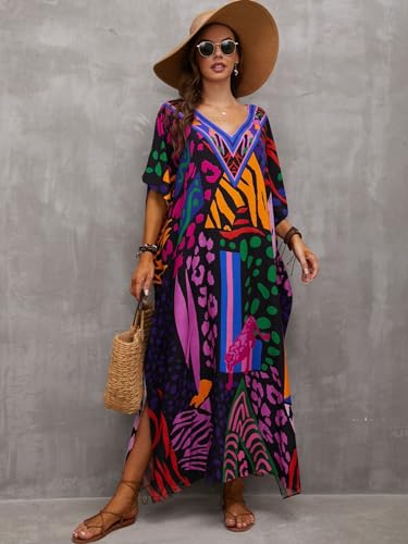 Kaftan Dresses for Women Plus Size Bathing Suit Cover up Caftan Maxi Beach Dresses Dark Purple