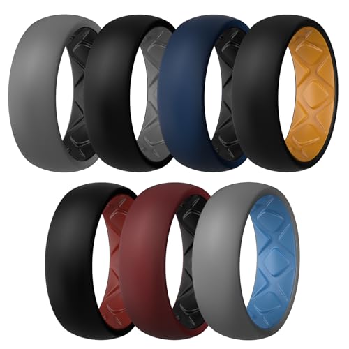 Egnaro Silicone Ring Men 1/4/5/6/7 Multipack of Breathable Mens Silicone Rubber Wedding Rings Bands with Air Flow Grooves