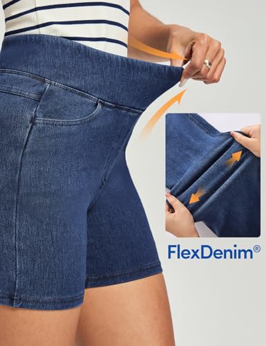 IUGA Stretchy Jean Shorts for Women High Waisted Pull On Jorts with Pockets Denim Shorts Women Summer Casual Shorts 2026 (Dark Blue, X-Large)
