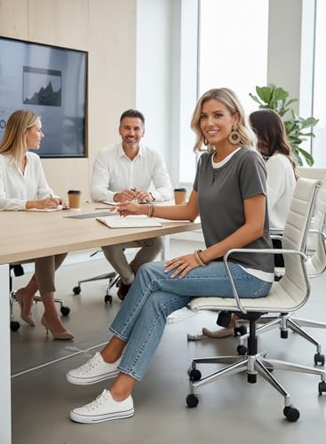 SHEWIN Summer Tops Crewneck Short Sleeve Shirts for Women Lightweight Business Casual Outfits for Women 2026 Medium Grey Medium