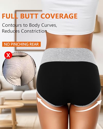 ASIMOON Womens Cotton Underwear High Waisted Panties Tummy Control Comfortable Full Coverage Postpartum Briefs Multipack