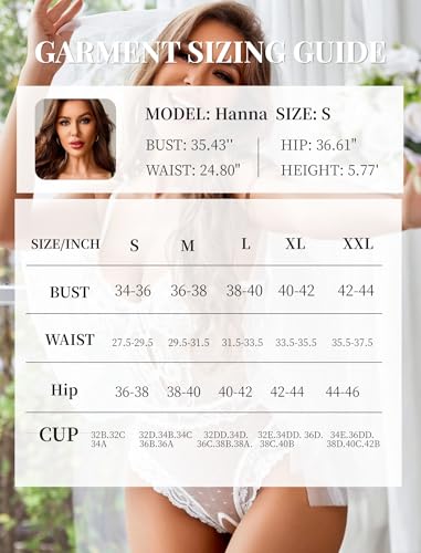 Avidlove Lingerie for Women Sexy Lace Bodysuit V Neck Teddy One Piece Babydoll Nightwear White L