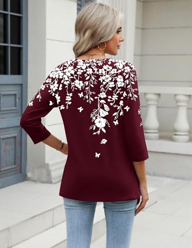 Zeagoo Womens Blouses Dressy Casual 3/4 Length Sleeve Ladies Tops Boho Floral Tshirts Soft Blouses for Women Plus Size