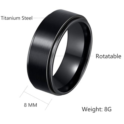 Udolfly Mens Fidget Rings Anxiety Spinner Ring for Men Stress Relief Chain Spin Titanium Ring for Adult Gift for Dad Solid Black 11