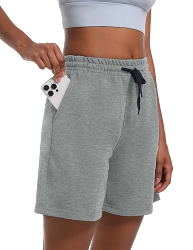 Dalavch 4 Pack Women's Bermuda Sweat Shorts Cotton Comfy Drawstring Shorts for Casual Lounge Sport Athletic with Pockets 2 Black 1 Pitch Blue 1 Heather Grey X-Large