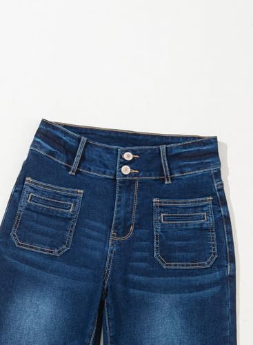 Sidefeel Women's Jeans Wide Leg High Waisted Straight Leg Fall Outfit Stretchy Denim Pants Blue Size 8