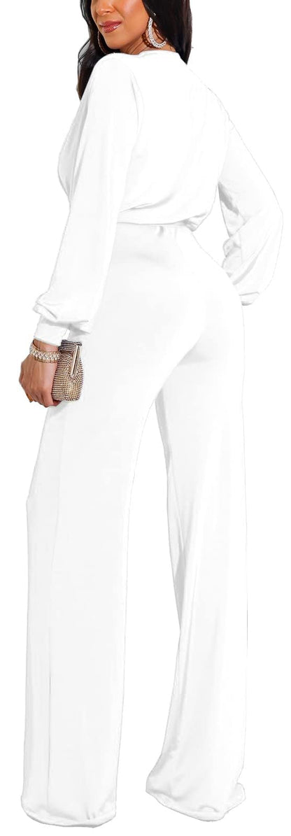 shengfan Formal Jumpsuits for Women Dressy Evening Sexy Deep V Neck Plus Size Long Wide Leg Pants Rompers Clubwear