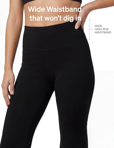 No nonsense Lounge Yoga Pants for Women, Black Flared Cotton Leggings, 32.5” Inseam, Wide Waistband, No Show Coverage, Relaxed Flare Leg, Black, X-Large
