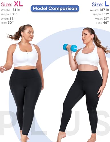 MEJING Plus Size Black Leggings for Curvy Women with Pockets, High Waist Yoga Pants Tummy Control, Stretch Workout Leggings, Soft Activewear 3XL