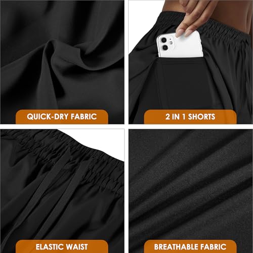 Yevrimow Women's 2 in 1 Running Shorts for Gym Yoga Workout Athletic Shorts High-Waisted Shorts with Liner Pockets Grey