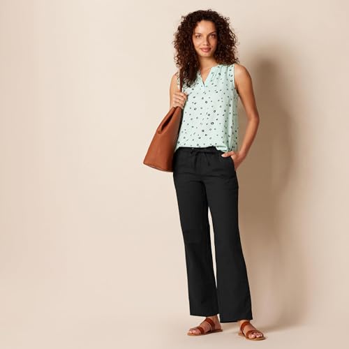 Amazon Essentials Women's Pull On Linen Blend Drawstring Relaxed Fit Wide Leg Pant, Black, Medium