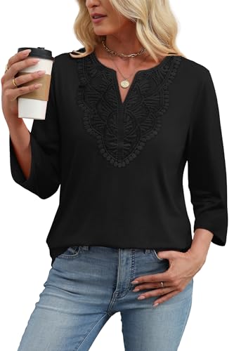 Womens Tops Dressy Casual Womens Fashion Plus Size Clothes for Women Blouses for Women Dressy Casual Cruise Outfits Resort Wear 2026 Ladies Maternity Shirts Winter Clothing Black Lace Top Tunic 2XL