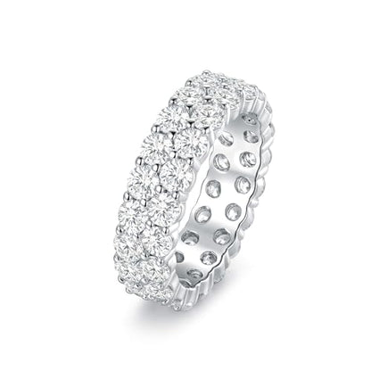MDFUN 18K White Gold Plated Round-Cut Cubic Zirconia All-Around Band Ring Cocktail Jewelry for Women and Men Size 7
