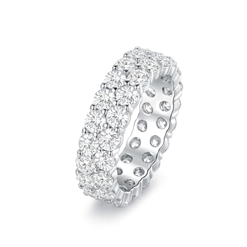 MDFUN 18K White Gold Plated Round-Cut Cubic Zirconia All-Around Band Ring Cocktail Jewelry for Women and Men Size 7