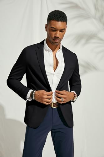 PJ PAUL JONES Mens Casual Blazer Notch Lapel 2 Buttons Sport Coats Suit Jacket for Wedding Black XL