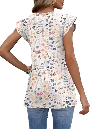 WIHOLL Ruffle Sleeve Tops for Women 2026 Trendy Summer Spring Outfits Babydoll Shirts Dressy Casual Lightweight Blouses Vacation Clothes Floral S