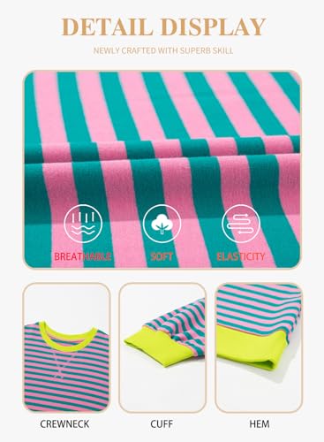 Eytino Plus Size Tops for Women Crew Neck Long Sleeve Striped Color Block Sweatshirts 2026 Fall Fashion Pullover Tops Casual Loose Oversized Shirt Pink 4X