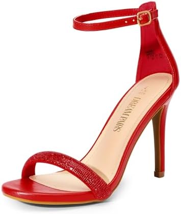 Women's Floral Ankle Strap Stiletto Heeled Sandals – Open Toe Dressy Party Shoes 8 Red-rhinestone