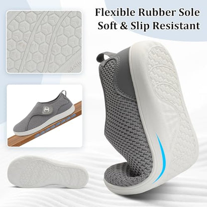 Scurtain Womens Zero Drop Barefoot Walking Shoes Non Slip Diabetic Neuropathy Edema Pregnancy Shoe for Women Ladies Maternity Elderly Shoes Size 10.5 Grey