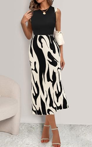 PRETTYGARDEN Women's Office Work Pencil Skirt Stretch High Waist Below Knee Pleated Long Skirts for Women Trendy Midi Skirt (Beige, Small)