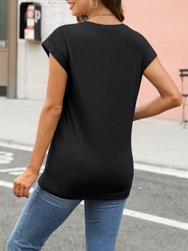 AUTOMET Women's Cap Sleeve Tops for Summer - Soft Stretchy Versatile Shirts for Office Casual Date Everyday Wear Black M