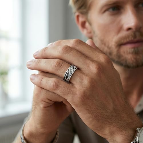 Lattd Joshua 1:9 Crown of Thorns Ring for Men 925 Sterling Silver Moissanite Oxidized Christian Religious Jewelry Catholic Faith Band Ring Inspirational Gift for Him Husband Son Size 10