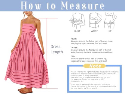 chouyatou Women's Striped Back Smocked Maxi Dress Sexy Spaghetti Strap Cut Out Flowy Swing Long Dress (Medium, Watermelon Red)