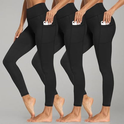 Syrinx 3 Packs Leggings with Pockets for Women, Soft High Waisted Tummy Control Workout Yoga Pants
