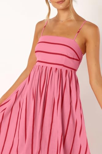 chouyatou Women's Striped Back Smocked Maxi Dress Sexy Spaghetti Strap Cut Out Flowy Swing Long Dress (Medium, Watermelon Red)