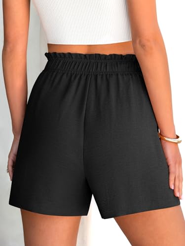 ANRABESS Shorts for Women,Dressy Casual Elastic High Waisted,Comfy Lightweight Airy,Summer Shorts for Beach,Travel & Vacation Black Medium