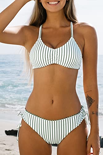 CUPSHE Women's Bikini Swimsuit Striped Reversible Bottom Lace Up Two Piece Bathing Suit, S